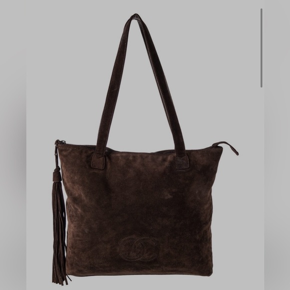 Vintage Chanel CC Brown Suede Tote Bag - Picture 1 of 12